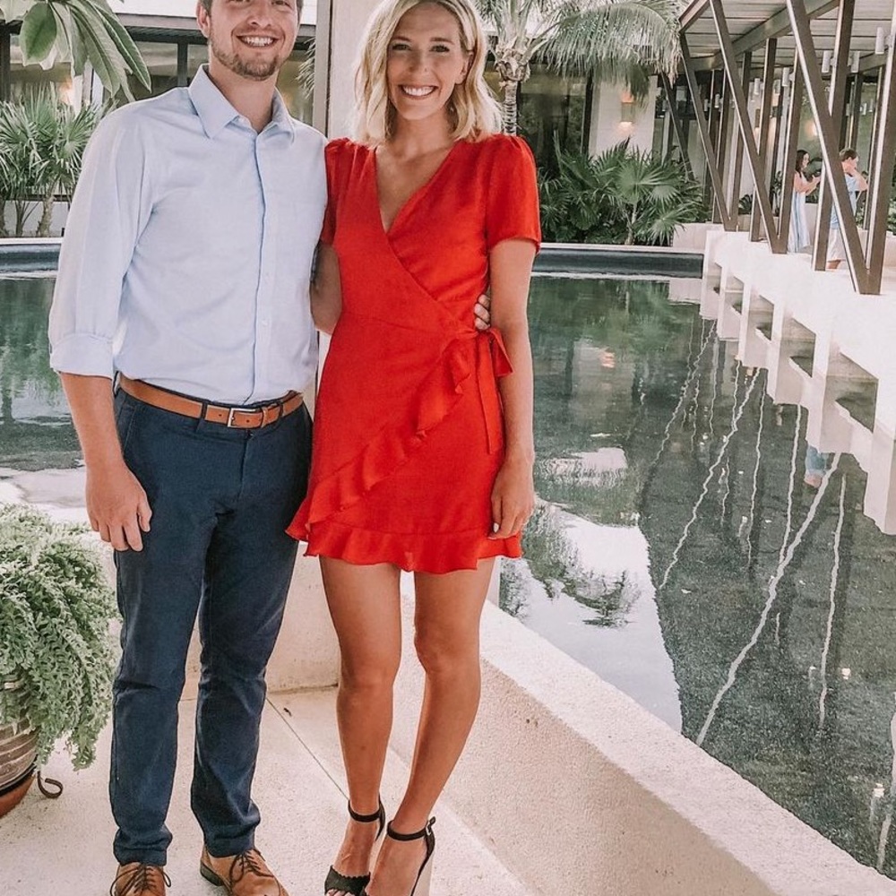 Red ruffle wrap dress